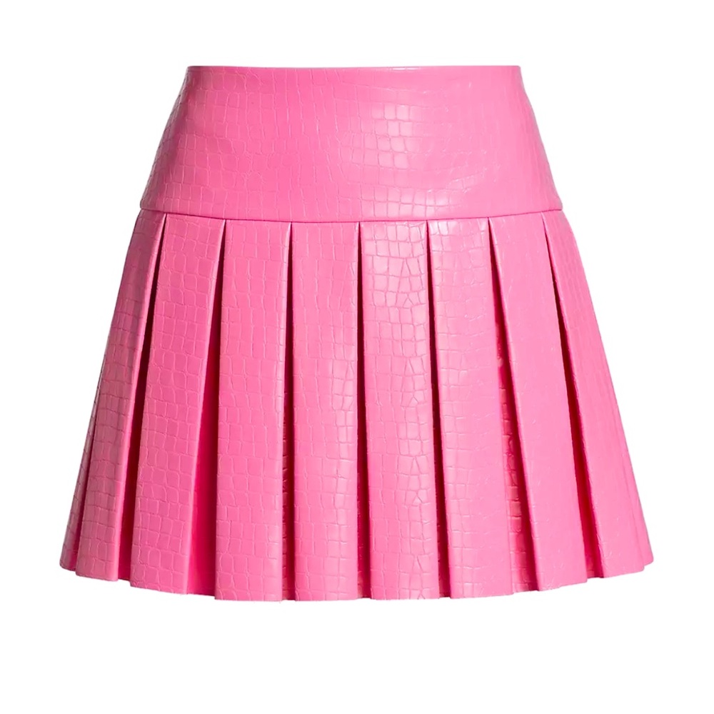 Alice and Olivia Emilie Pleated Crocodile-Embossed Faux-Leather Miniskirt